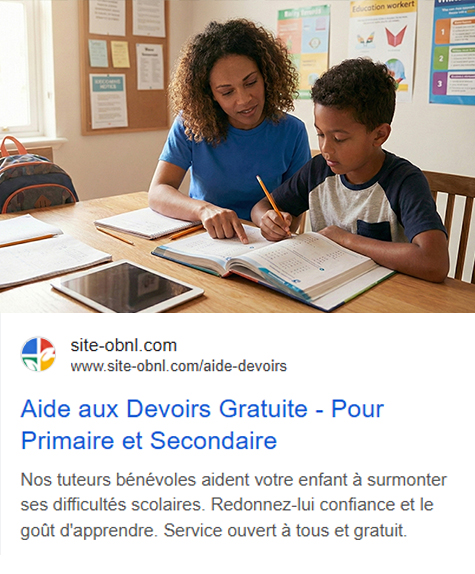 Exemple Google Ads aide aux jeunes Adsoli